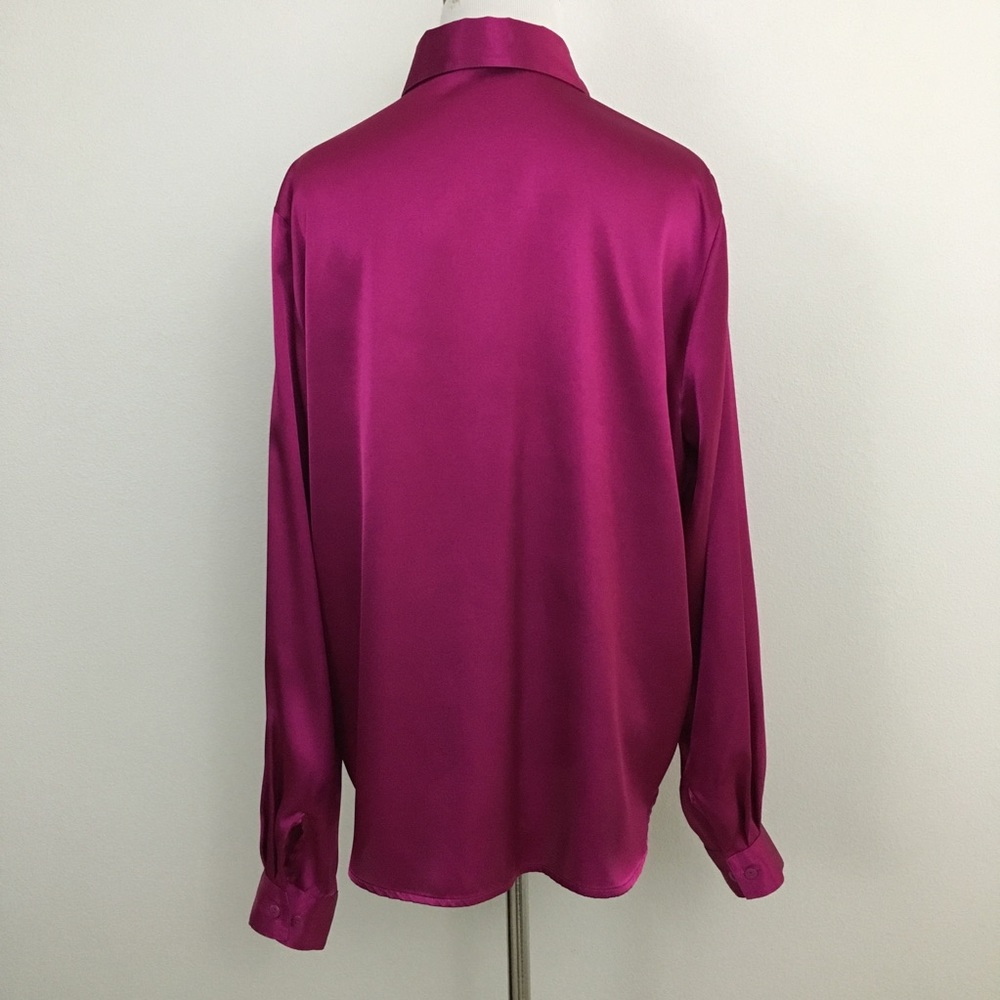 Liz Baker Fuchsia Satin Button-Up Blouse - Picture 7 of 8